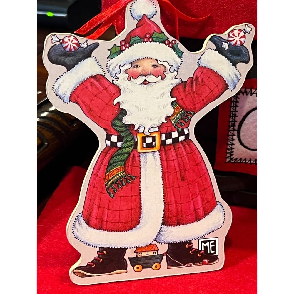 Vintage Mary Engelbreit Santa Claus Wooden Christmas Ornament